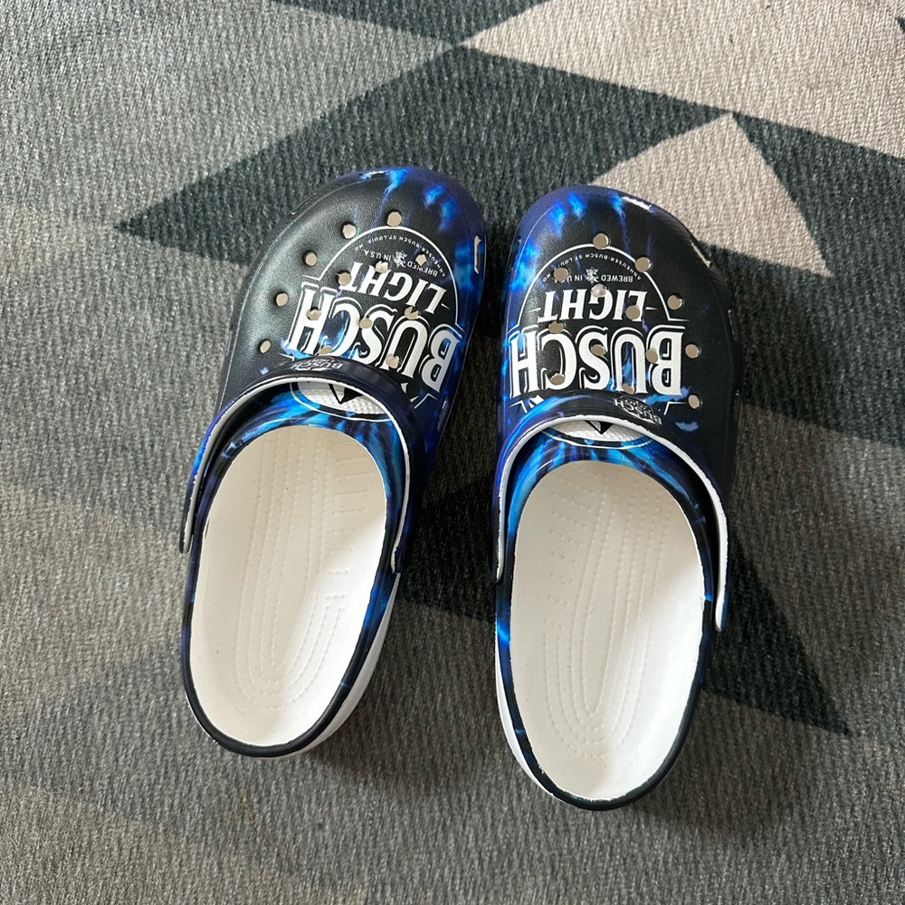 Busch light Black and Blue Mule crocs